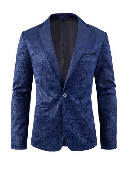 Blazer casual da uomo in jacquard a fantasia paisley tinta unita