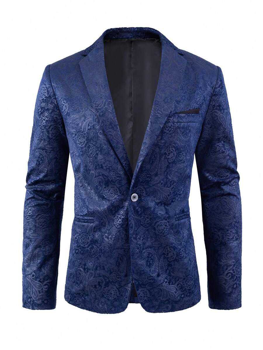 Blazer casual da uomo in jacquard a fantasia paisley tinta unita