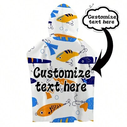 1 Pc Customizable Cartoon Graphic Wearable Hooded Cloak Towel, Cute & Personalized Super Soft Microfiber Cloak Towel, Quick-Drying & Absorbent, Suitable For Swimming, Travel, Beach Bathroom Decor Summer Beach Essentials Back To School