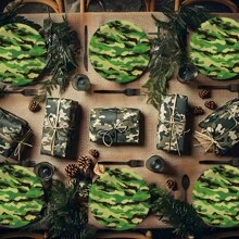 Zestaw 10/20 szt. kamuflażowych wojskowych patriotycznych naczyń na imprezę, zawiera 7"/9" talerze imprezowe z wzorem kamuflażowym, serwetki kamuflażowe, kubki papierowe kamuflażowe, odpowiednie na przyjęcia urodzinowe, pikniki, spotkania rodzinne, zjazdy weteranów, obchody rocznicowe