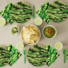 Zestaw 10/20 szt. kamuflażowych wojskowych patriotycznych naczyń na imprezę, zawiera 7"/9" talerze imprezowe z wzorem kamuflażowym, serwetki kamuflażowe, kubki papierowe kamuflażowe, odpowiednie na przyjęcia urodzinowe, pikniki, spotkania rodzinne, zjazdy weteranów, obchody rocznicowe