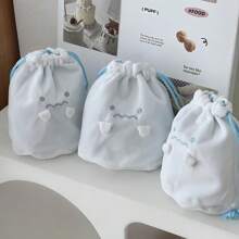 1 pieza Bolsa organizadora con cordón con diseño de fantasma, adecuada para guardar lápiz labial, brochas de maquillaje, productos de cuidado de la piel, teléfono, monedas y artículos pequeños, para uso en el hogar, viajes y la escuela - Blanco - Ver 2