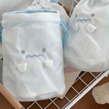 1 pieza Bolsa organizadora con cordón con diseño de fantasma, adecuada para guardar lápiz labial, brochas de maquillaje, productos de cuidado de la piel, teléfono, monedas y artículos pequeños, para uso en el hogar, viajes y la escuela - Blanco - Ver 6