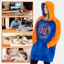 Dragon Ball Hoodie Blanket Fleece Wearable Warm Oversized Poncho Cosy Manga Loungewear Sherpa Hood Anime Gift Blue/Orange - 彩色 - 查看 4