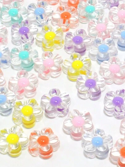 50 件/100 件装 12 毫米透明亚克力五瓣花珠，适用于 DIY 手机挂绳、发饰、珠宝制作、工艺品