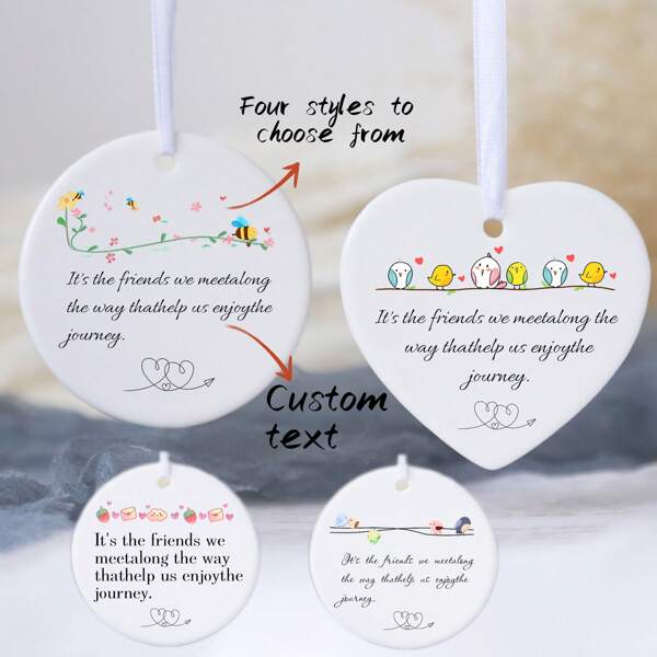 1 pezzo Cuore personalizzato circolare a forma di cuore, decorato con fiori e uccelli, in porcellana, regalo di amicizia, ricordi sono parole, regalo in ceramica, decorazione appesa, cuore personalizzato in ceramica con messaggio personalizzato, regalo per compleanni, lauree
