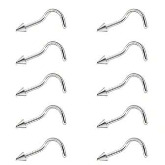 10 件不锈钢圆球鼻钉和锥形 S 形鼻环穿孔饰品