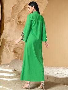 Handmade Baroque Shape Faux Pearl Decor Long Sleeve Casual Comfortable Breathable Moisture-Wicking Arabic Style Dress