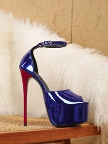 Women's Strappy Stiletto Heels Sandals, Classic Strap Buckle Open Toe 16cm Super High Heels