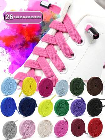 弹性免系鞋带，扁平鞋带，男女运动鞋适用。快速松紧鞋带，带金属扣，Y2K风格男女运动鞋鞋带，鞋履配件礼品之选