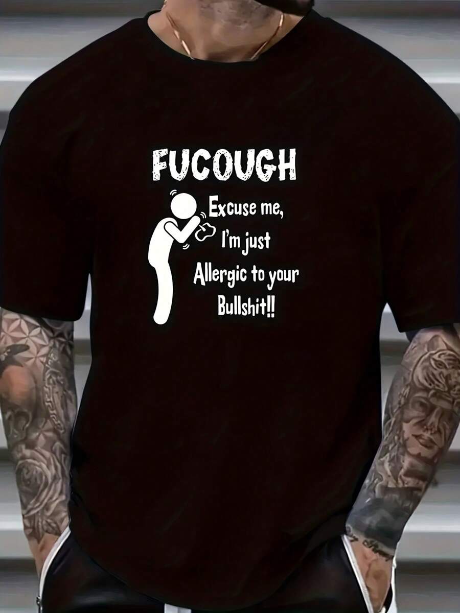 Camiseta de algodón estampada con bonito patrón de conejo, cuello redondo, manga corta para hombre, ropa casual negra suave, adecuada para deportes al aire libre, camisetas transpirables y cómodas, 220 g