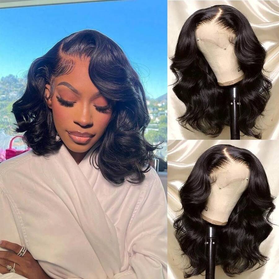 40inch 250% Density 13x4 Bob Wig Human Hair 13x4 Body Wave Lace Frontal Wigs 250% Density Hd Lace Front Wig Human Hair Pre Plucked Glueless Wigs For Black Women Natural Color