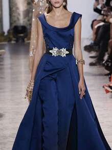 1pc White Rose With Rhinestones Decorative Elastic Waist Belt, Elegant Fashion Accessory For Dresses And Down Jackets Summer, School Fall, Autumn, Halloween