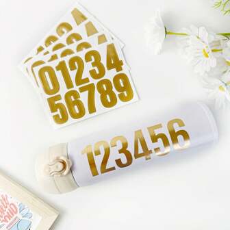 5/10 Sheets Waterproof Gold/Black 0-9 Number Stickers, 1.57 Inch Metallic Number Labels For Office Marking, Index, Decorations, Gifts, Cups, Containers, Classroom, Back To School