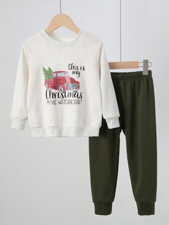 2 件套儿童男童长袖运动衫和运动裤套装，儿童春秋冬装