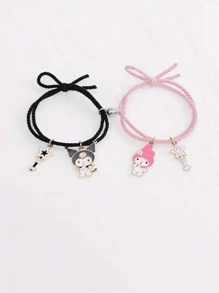 Sanrio 2pcs/Set Sanrio Character Friendship Bracelet Set, Comes With Magnetic Clasp, Polyamide Woven Strap, Anime Style Charm Bracelet, Suitable For Couples And Friends, Bracelet Set, Couples, Anime Items, Halloween