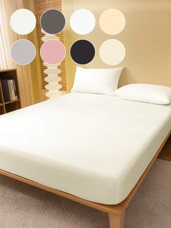 1件纯色床笠，床上用品，床垫保护套，柔软透气，亲肤舒适，简约面料，四季皆宜，防尘防滑，防尘床罩，采用柔软透气面料制成，适用于单人床、双人床、大号床、特大号床，可机洗，房间装饰