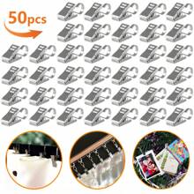 Bộ kẹp rèm cửa, thép không gỉ dày có móc, chân đèn, giá đỡ dây kim loại nhỏ, thích hợp cho vòi hoa sen, trang trí nhà cửa, ảnh, tranh ảnh, trưng bày đồ thủ công, đồ dùng hoạt động ngoài trời, phụ kiện mặt dây chuyền Giáng sinh, 50/100/150/200 món - Bạc - Xem 12