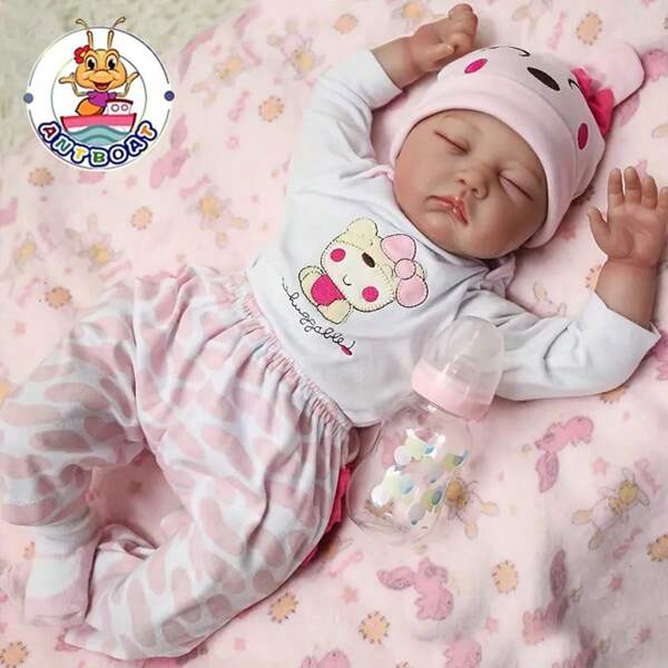 antboat Schlafende Rebirth Baby Puppe, 22-Zoll realistische neugeborene Mädchen Puppe, realistisches gewichtetes Kleinkind, geeignet für Kinder über 3-Jahre alt