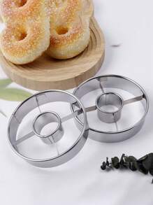 1-2 piezas Molde cortador de rosquillas de acero inoxidable, molde redondo para cortar tartas, pasteles y moldes para apretar masa de galletas - Plateado - Ver 1