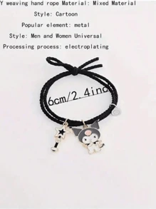 Sanrio 2pcs/Set Sanrio Character Friendship Bracelet Set, Comes With Magnetic Clasp, Polyamide Woven Strap, Anime Style Charm Bracelet, Suitable For Couples And Friends, Bracelet Set, Couples, Anime Items, Halloween