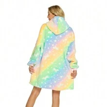 Oversized Microfiber Wearable Blanket,Night Light-One Size Fits All-Elongated Blanket Hooded Casual Homewear Top-88cm/150cm - Orange - View 2