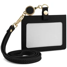 Badge Holder With Retractable Detachable Neck Strap Horizontal PU Leather Badge Clip With 1 Clear Window And 2 Card Slots On The Back Card Holder Wallet Business Card Holder Credit Card Holder Teacher Lanyard With Id Holder Card Holder Women For Women Mini Wallet Card Wallet