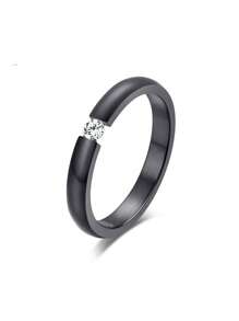 Anillo con diseño de diamante de imitación - Negro - Ver 15