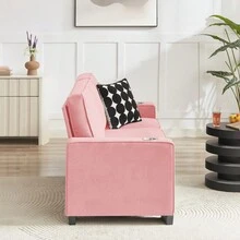 83.86"Snowfleece Fabric Sofa Modern Compressed Couch 3-Seater Sofa Furniture For Living Room Bedroom Office Pink - 粉紅色如圖 - 查看 4