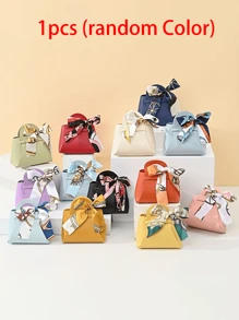 5pcs Holiday Gift Bags, Faux Leather Gift Bags With Ribbon Bows, Halloween Candy Bags, Christmas Gift Candy Bags, Wedding Party Favor Bags, Graduation Gift Bags, Holiday Candy Boxes, Mini Tote Bags