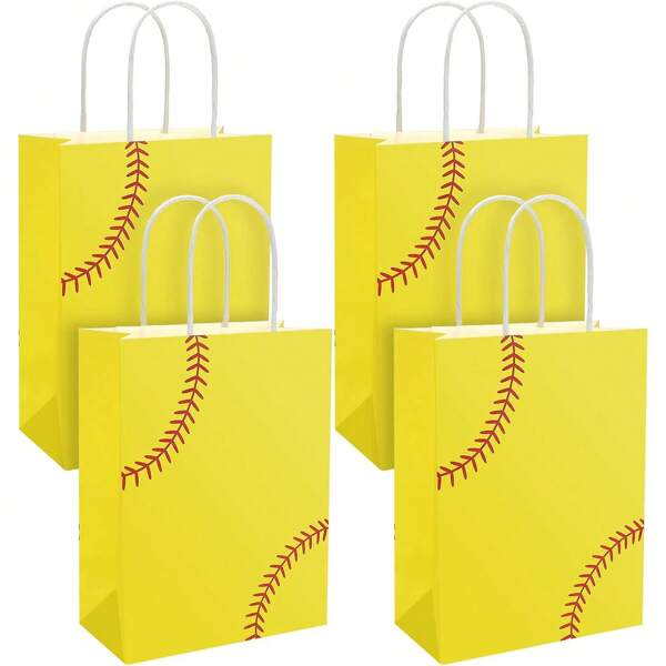 Pabsoon 16 Pcs Softball Goodie Favor Treat Bags Softball Present Bags Kraft For Sport Birthday Party Decorations Supplies