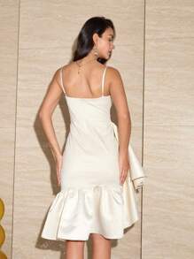 Elegant Women Solid Color Ruffle Trim Backless Dress, Valentine's Day Outfit, Spring & Summer, Party Dress, Wedding Guest Cocktail Dress