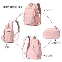Sac a Dos Femme, Cartable Fille Collège Loisir, Sacs Filles Cartables Scolaires Etanche Nylon Sac à Dos Ordinateur 15.6 pouces Pour L'école et les Voyages - Rose