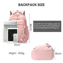 Sac a Dos Femme, Cartable Fille Collège Loisir, Sacs Filles Cartables Scolaires Etanche Nylon Sac à Dos Ordinateur 15.6 pouces Pour L'école et les Voyages - Rose
