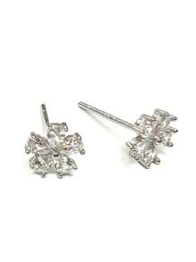 1 Pair Sterling Silver 14K Gold Plated Luxury Mini Flower Cubic Zirconia Delicate Small Stud Earrings For Girl - one-size - View 6