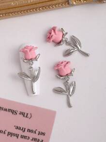 10pcs/Pack Rose Flower Pendant Nail Accessories Y2K Color Nail Decoration, Personalized Alloy Flower Nail Jewelry 3D Simulation Flower Nail Decoration, Red And Black Pink Personalized Nail Decoration, Suitable For Nail Salons And Personal Use