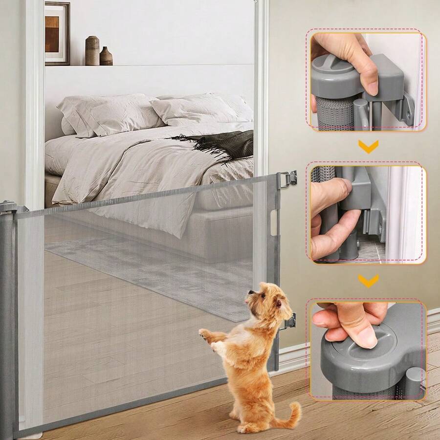 Retractable Gate 0-140cm, Extendable Child Gate, One-Handed Operation Dog Gate, For Stairs, Hallways, Kitchen, Indoor And Outdoor - Grey - View 1