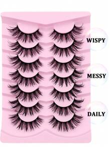 Sibeuna 7 Pairs Manga Lashes Wet Effect Imitation Mink False Eyelashes, Cat Eye False Lashes, Natural & Thick False Eyelashes, Travel Makeup Essential - 尖尾漫畫款 - 查看 2
