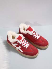 Zapatillas deportivas para mujer de talla grande, nuevas para otoño/invierno, hechas en Alemania, acolchadas, con contraste de rojo y blanco, con cordones, casuales, cómodas y antideslizantes para exteriores - blanco rojo - Ver 5