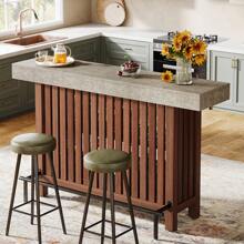 LITTLE TREE LITTLE TREE 63-Inch Spacious Home Bar Unit, Contemporary 2-Tier Bar Table With Footrest, Corner Mini Coffee Bar Cabinet For Kitchen, Pub, Dining And Living Rooms, Brown