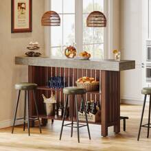 LITTLE TREE LITTLE TREE 63-Inch Spacious Home Bar Unit, Contemporary 2-Tier Bar Table With Footrest, Corner Mini Coffee Bar Cabinet For Kitchen, Pub, Dining And Living Rooms, Brown