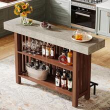 LITTLE TREE LITTLE TREE 63-Inch Spacious Home Bar Unit, Contemporary 2-Tier Bar Table With Footrest, Corner Mini Coffee Bar Cabinet For Kitchen, Pub, Dining And Living Rooms, Brown