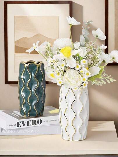 Ceramic Vase, Home ation Wit ative Vertical Gestreepte ation, Bedroom, Office, Living Room, Bathroom, Tafel Centerpiece, Best Birthday Graduation Back To School Room Supplies Flower Vase Glass view 3