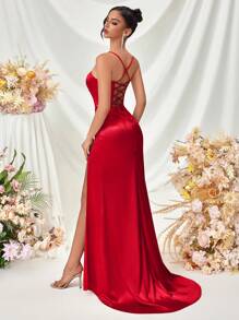Vestido maxi formal con cuello en V profundo, sin espalda y con abertura, para fiestas, banquetes, eventos de boda, baile de graduación, invitados de boda, cena, Pascua, vestido de verano, vestido de graduación