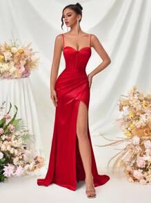 Vestido maxi formal con cuello en V profundo, sin espalda y con abertura, para fiestas, banquetes, eventos de boda, baile de graduación, invitados de boda, cena, Pascua, vestido de verano, vestido de graduación