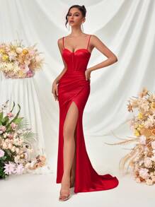 Vestido maxi formal con cuello en V profundo, sin espalda y con abertura, para fiestas, banquetes, eventos de boda, baile de graduación, invitados de boda, cena, Pascua, vestido de verano, vestido de graduación