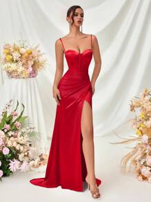 Vestido maxi formal con cuello en V profundo, sin espalda y con abertura, para fiestas, banquetes, eventos de boda, baile de graduación, invitados de boda, cena, Pascua, vestido de verano, vestido de graduación