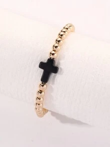 1件女士黑色玛瑙串珠绿松石十字架吊坠手链 - Bracelet - 查看 26