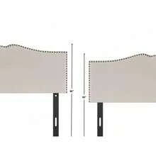 Castle Place Curved Upholstered Nailhead Trim Linen Headboard, Charcoal Grey, Queen - Grey - View 6