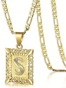 Collar colgante con inicial para mujeres y hombres, collar con monograma de letra mayúscula cuadrada, collar con cadena de con alfabeto de A a Z para mujeres y hombres